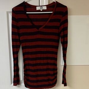 Laurie Solet Striped Long Sleeve Shirt Side Ruching